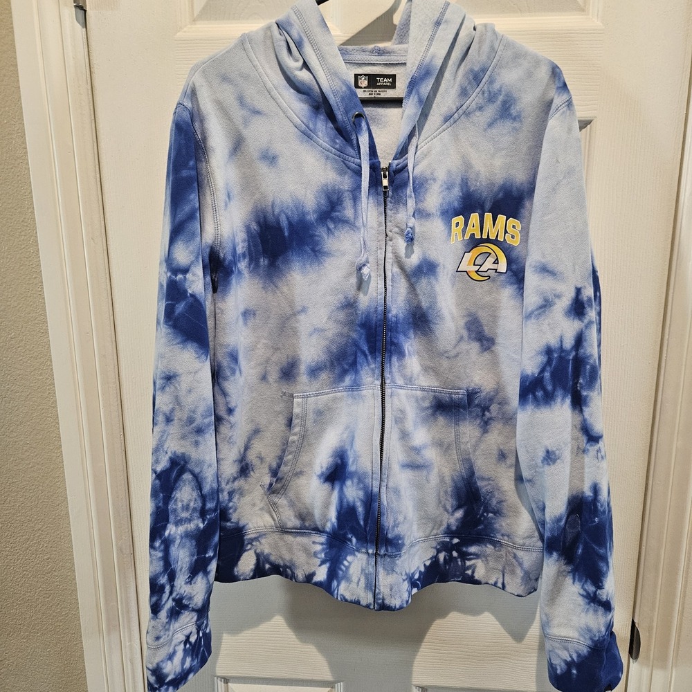 Los Angeles Rams Women's Tie Dye Full Zip Hoodie Sweatshirt Blue Size XL NFL